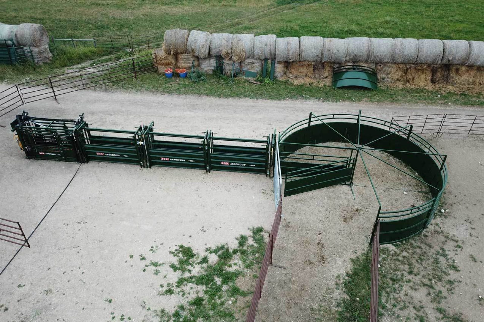 Drone view of Q-Power 106 Series cattle chute and livestock handling system