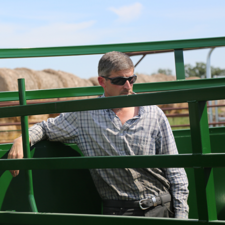 Steve Langrell, resident 'Mad Scientist' at Arrowquip, standing in BudFlow Cattle Tub