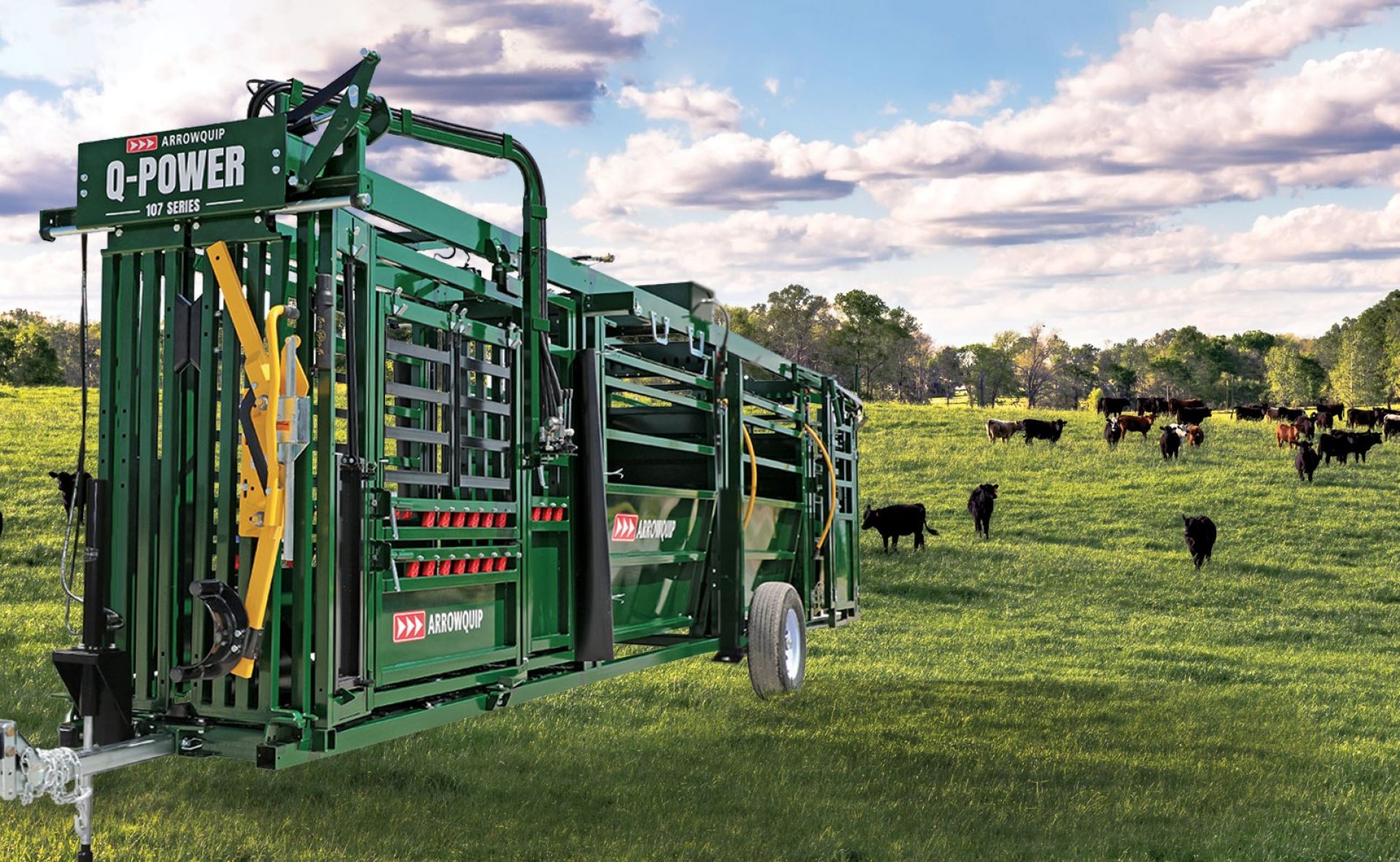 Hydraulic portable cattle crush, race and forcing pen in a field