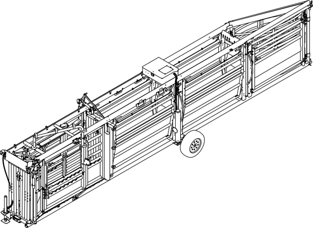 CAD drawing of the hydraulic portable cattle chute, alley and tub