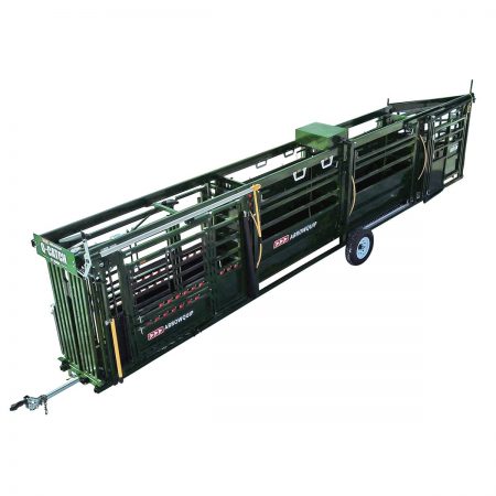 Looking at the top of the Portable cattle chute, alley and tub with 18 feet of cattle alley