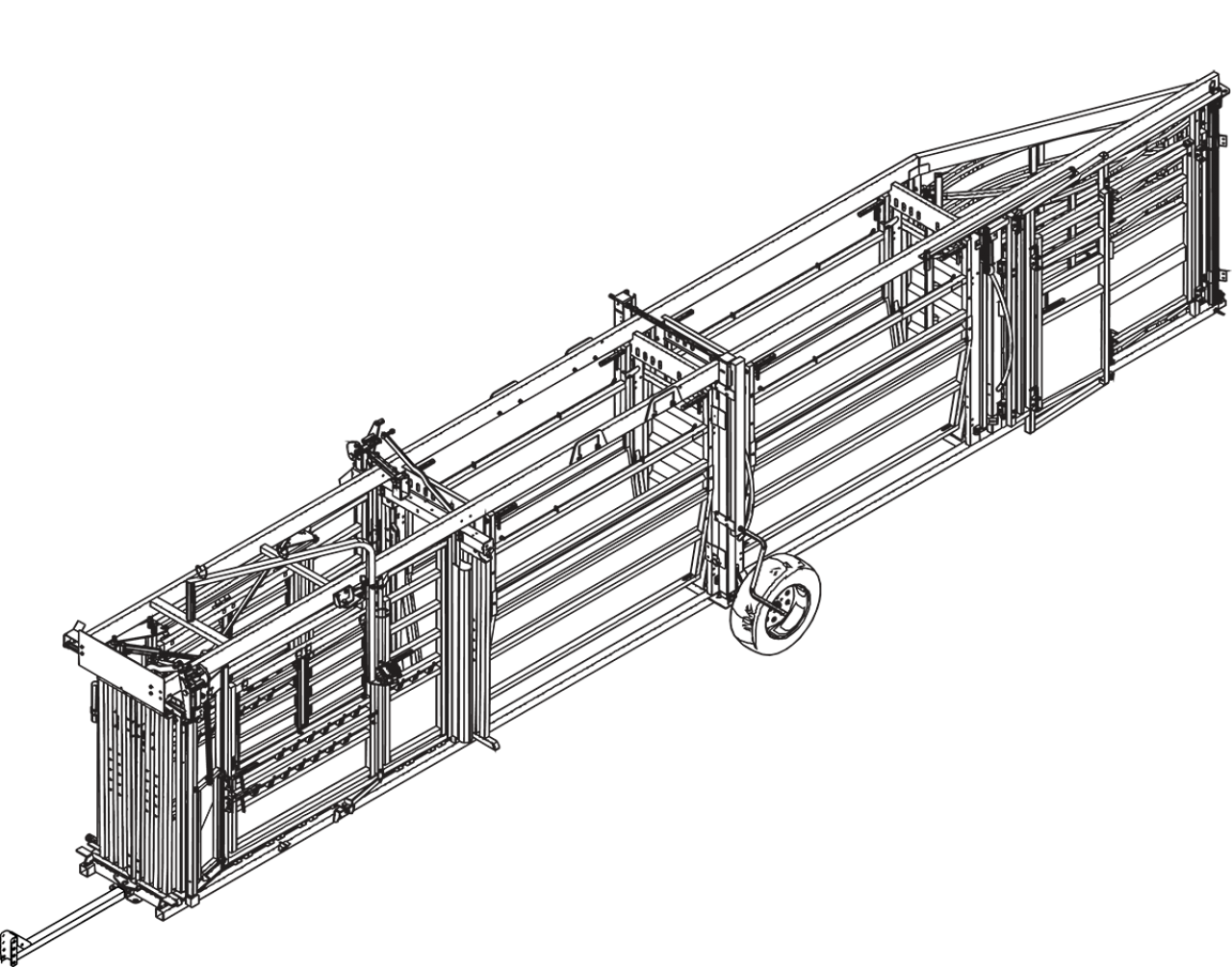 CAD drawing of the mobile cattle handling hydraulic crush race and forcing pen