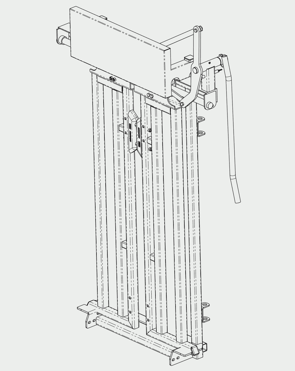 Dessin de la vue latérale de la porte de contention pour bovins Q Catch